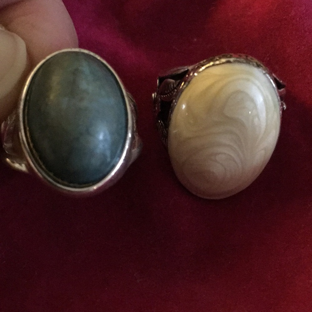 Blue Stone Silver Ring & White Stone Ring